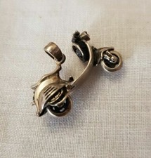 Pendentif Breloque Argent 925 Vintage Scooter Vespa Roues Mobiles Réaliste
