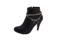 Femme Métal Or Chaîne Ouest Coffre Bracelet Chaussure Ethnic Indien Plume Charme