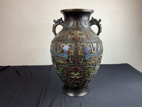 Ancienne vase bronze émaux - vase,