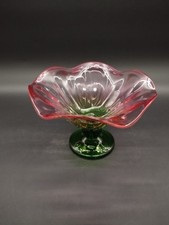 Coupe à fruits en verre soufflé vert et rose
