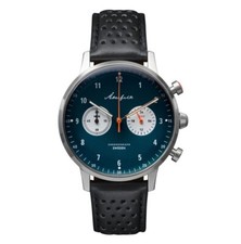 Akerfalk Chronographe Mécanique Hybride Quartz Cuir Bleu Noir Montre Homme