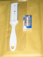 PEIGNE RASOIR / EFFILEUR NEUF + 10 LAMES DE RASOIR DE RECHANGE  IDEAL COIFFEUR