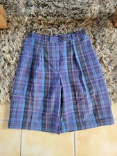 SHORT BERMUDA VINTAGE SARAH B CARREAUX ÉCOSSAIS BLEU VIOLET TAILLE 42