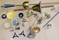 vintage LOT PIECES de LAMPE pour LUSTRE plafonnier SUSPENSION coupelle LAITON