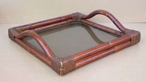 Plateau rotin verre fume - plateau,