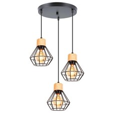 3 Lampes Lustre Suspension Industrielle Luminaire Suspension E27 Vintage Méta...