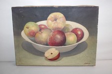 Ancienne huile sur toile nature morte aux pommes signé J. deblieux, 33.8x23.8 cm