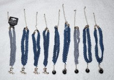 Lot of 9 CROCHET Blue Lace NECKLACES CHOKER Cowboy Boot & Dragon Claw Pendant 