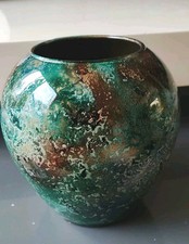 Grand Vase Boule Laque Line Signé. Verre Églomisé. Décor D OxydesPaillettes/18cm