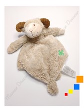 Doudou Plat/Marionnette Hochet Bélier/Bouc Beige Marron Trèfle Vert Happy Horse