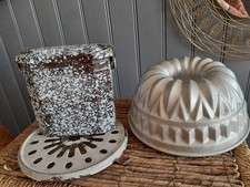 LOT ANCIENNE GAMELLE  DESSOUS PLAT en email MOULE GATEAU aluminium Art Populaire