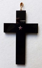 Grande Croix pendentif en onyx et OR massif  19e siècle gold bijou deuil cross
