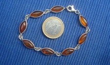 B36 Joli Bracelet Argent Massif 925 Cabochon Ovale Ambre Naturelle Lot Bijou