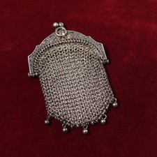 Ancienne Aumonière porte-monnaie côte de mailles Argent Massif Poinçon Sanglier