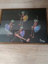 Aquarelle Africaniste Sous verre Vintage 60 Signée BORRO