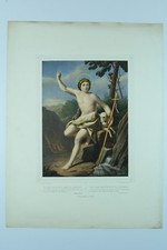 Lithographie couleur religieuse 19ème St Jean Baptiste dans le désert