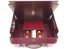 MALLETTE HERMES NECESSAIRE DE TOILETTE 1979 CUIR BOX BORDEAUX BROSSE FLACONS SET