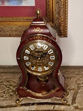 Horloge de Cheminée Vintage Eluxa Swiss Made Rouge Doré Chiffres Romains Pendule