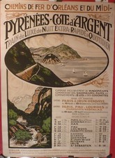 Affiche ancienne chemin de fer Pyrénées cote d'Argent train wagons lit vers 1920