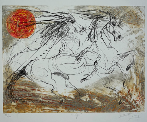 Cheval eros gravure estampe - gravure,