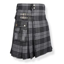 Kilt Utilitaire Tartan Gris Écossais Pour Homme En Laine Acrylique