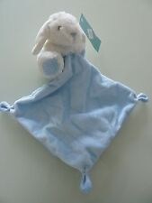 B8. DOUDOU TEX BABY LAPIN BLANC avec MOUCHOIR BLEU POIS NEUF AVEC ETIQUETTE