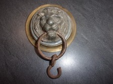 Ancienne Poignée De Porte En régule sur support Laiton En Forme Tête Lion