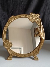 A1BC⚠️VINTAGE MIROIR DE TABLE STYLE ART NOUVEAU ALLIAGE DORÉ  BON ETAT⚠️