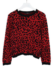 GUESS Pull Femme Taille M Imprimé Léopard Tricot Col Rond