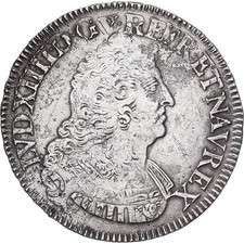 France, Louis XIV, Ecu aux palmes, 1693, Reims, réformé, Argent, TTB