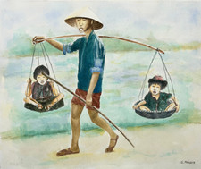 Porteur asie vietnam aquarelle - asie,