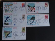 5 enveloppes 1er jour de France sur les Jeux Olympiques d'hiver Grenoble 1968