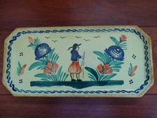 VINTAGE DISH CAKE CERAMIC FRANCE HB QUIMPER YELLOW lenght 12,6"