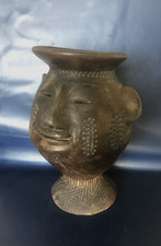 Art Africain, Terre cuite Coupe Vase Tête Anthropomorphe Congo Offrandes