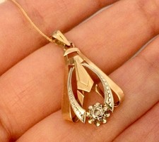 Rare Pendentif Art Déco Or 18 Carats-Diamant Ancien, Or Jaune Rosé/Blanc 18K 750