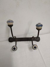 Patères Ancienne En Fer Forgé Et Porcelaine Vintage/ Porte Manteau
