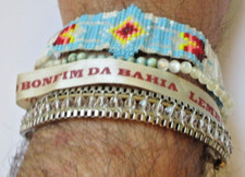 Bracelet brésilien HIPANEMA manchette souple bijou vintage bleu clair 3385