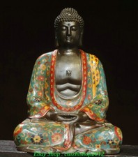 Old Tibet Cloisonne Enamel Bronze Shakyamuni Sakyamuni Amitabha Buddha Statue