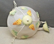 Lustre Complet Coupelle Verre Dépoli Déco en Fer Coloré Feuille Grappe de Raisin