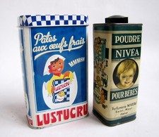 2 Boites Métal Poudre Talc NIVEA + Boite LUSTUCRU Pâtes aux œufs frais