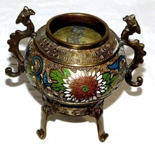 ANCIEN BRULE PARFUM ENCENS BRONZE EMAUX CLOISONNÉ CHINOIS ou JAPONAIS NON SIGNÉ