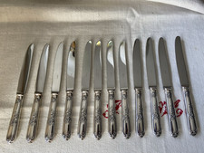 Douze Couteaux Métal Argenté ERCUIS Décor feuillage Fleurs Très Bel état