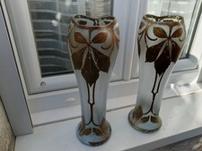 Paire Grand Vase Art Nouveau Feuille Châtaigner 