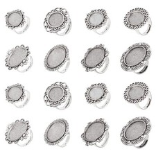 16Pcs 8 Styles Argent Antique Réglable Fleur Blanc Cabochon Anneau Paramètres...