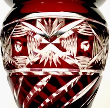 Ancien vase cristal taillé de bohème doublé Rouge Rubis /H14cm