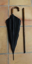 ANCIENNE CANNE  OMBRELLE SOIE NOIRE MANCHE BAMBOU