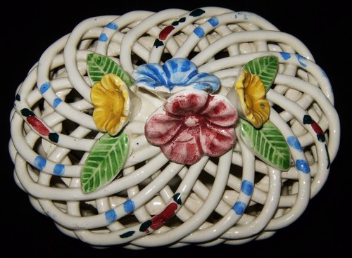 Vtg porcelain latticework dish - vtg,