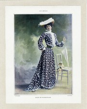 "ROBE DE PROMENADE" Planche originale entoilée publiée dans LES MODES en 1902 