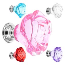  5pcs rose fleur armoire boutons verre tiroir porte poignées meubles décoratifs