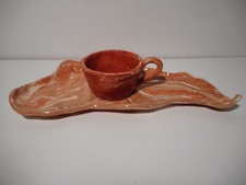 Tasse plateau sous tasse céramique terre mélée signé Nanoue sud France